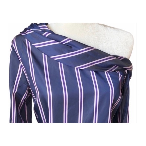 BANANA Republic Long-sleeve One Shoulder Striped Blouse - Purple/Navy Combo - Picture 1 of 13